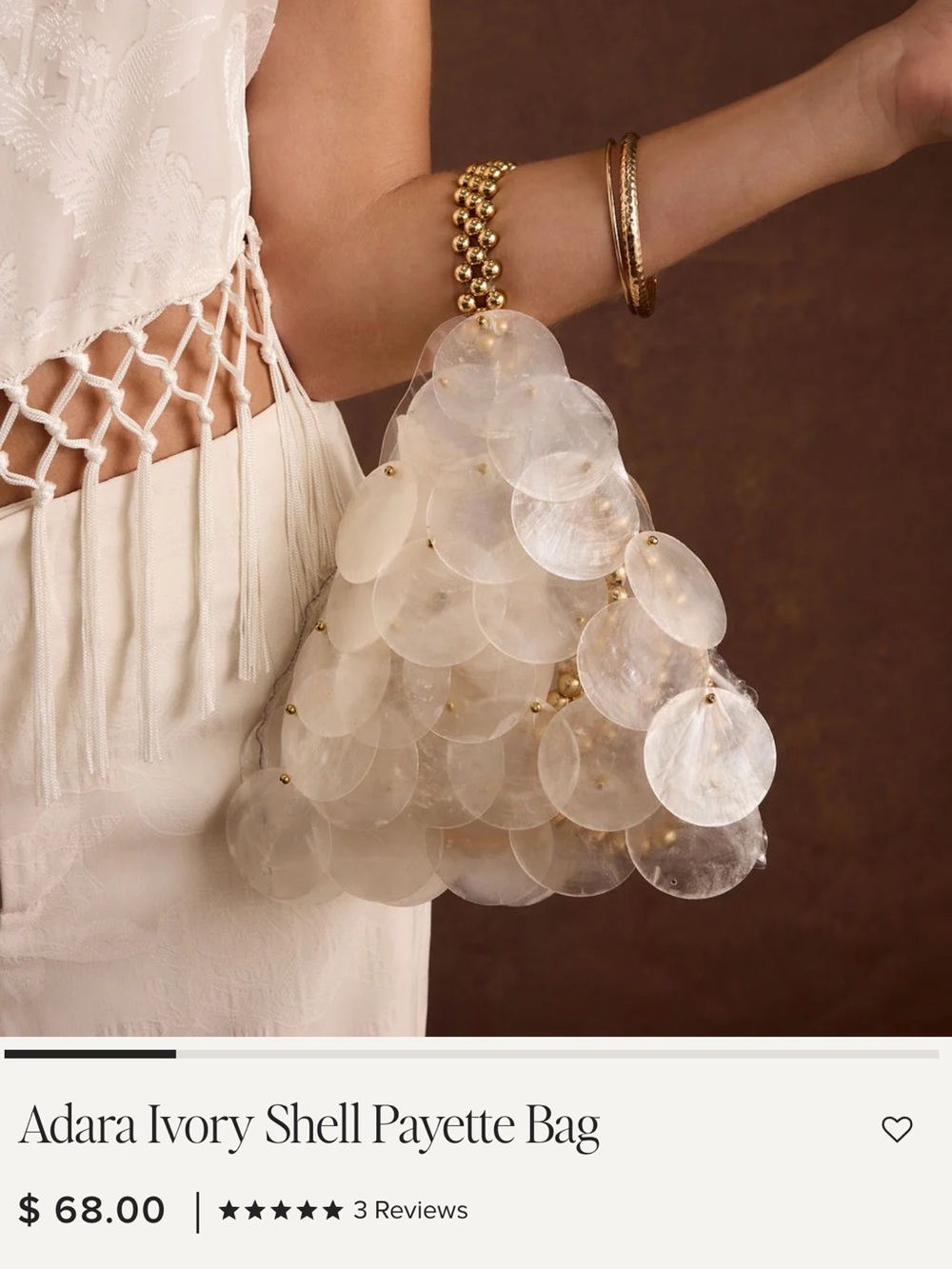12th Tribe Ivory Shell Payette Clutch with Gold Beaded Handle